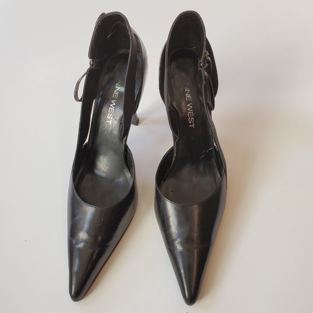 Nine West high heel pumps leather & satin black 7